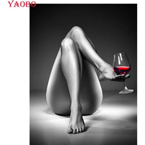 Full Square Drill Nude Woman Wine Glass 5D Diamond Painting Black White Sexy Girl Wall Art Modern Embroidery Picture Mosaic Gift