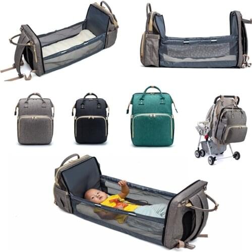 Baby Portable Backpack Bed Large Capacity Mummy Bag Multifunctional Backpack Folding Bed Mother and Baby Travel Crib Diaper Bags