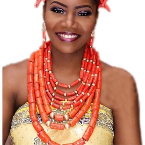 Dudo Luxury Multi Layers Bridal Jewelry Set African Genunine Coral Beads Nigerian Wedding Jewelry Set Big Celebrity Party Gift