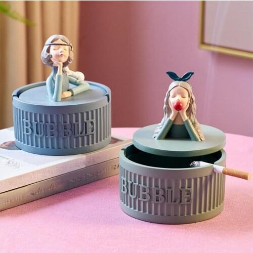 Nordic Girl Cute Bubble Girl Ashtray Family Living Room Creative Personality Trend with Cover Anti Fly Ash