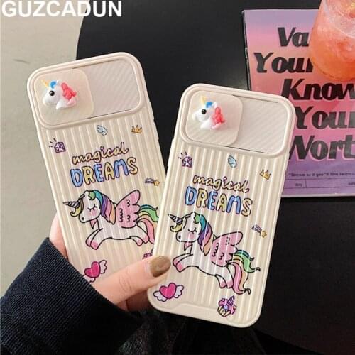 Slide Camera Lens Protection Phone Case For iPhone 12 Mini 11 Pro Max XR XS Max 7 8 Plus X Cute 3D Unicorn Soft TPU Back Cover