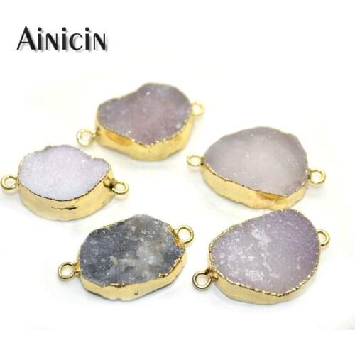 10pcs Natural Druzy Crystal Connectors Gold Plating White Gray Color Stone Connection For fashion Jewelry Making Findings