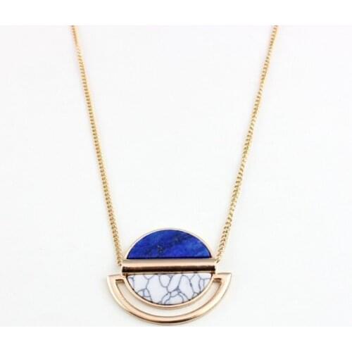 Light Yellow Gold Color Alloy Lapis Lazuli and White Howlite Stone Pendant Link Chain Necklace Fashion Jewelry