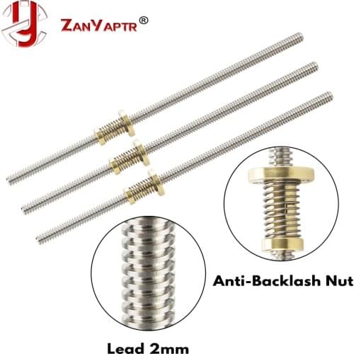 Lead 2mm Anti-Backlash Nut + 200mm 300mm 400mm 500mm T-type Stepper Motor Trapezoidal Lead Screw 8MM T8 For 3D Printer & CNC