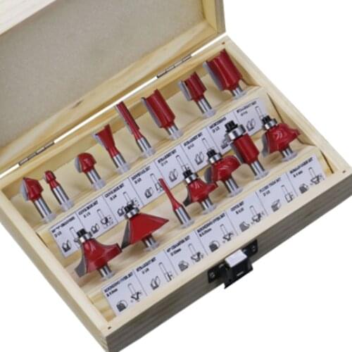 Tacy 15/12 pcs Router Bits Set, 1/2" 1/4" Professional Shank Tungsten Carbide Milling Cutter Tool Kit with Wooden Case