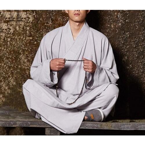 UNISEX 100%cotton Summer&Spring buddhist shaolin monks kung fu suits lay zen buddha uniforms lohan/arhat clothing gray