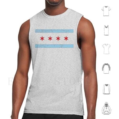 Vintage Chicago Flag Tank Tops Vest Cotton Chicago Police Illinois Obama Circle Vintage Classic City Stars