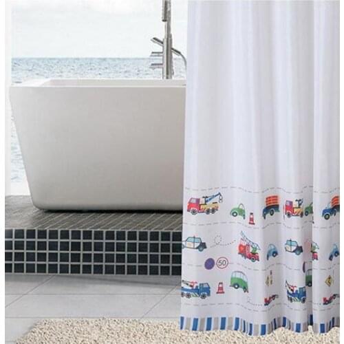 Shower Curtain Cartoon Car Fabric Mildew Resistant Waterproof lovely Bath Curtains for Kids Bathroom 12pcs Hooks