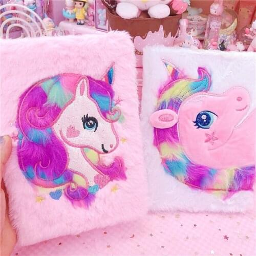 High Quality Pink Plush Cartoon Unicorn Memo Paper Notebook Girls Diary Book Student School Supplies