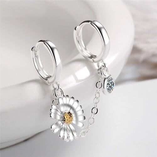 2021 Trendy Silver Plated Earring Lady Tassel Accessorie Girl Exquisite Zircon Daisy Earring For Women Jewelry 1 PCS