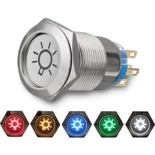 1pc 19mm 12V LED Dome Light Push Button Switch Fog Light On/Off Car Lorry Boat Momentary Latching Switch 5 Colors