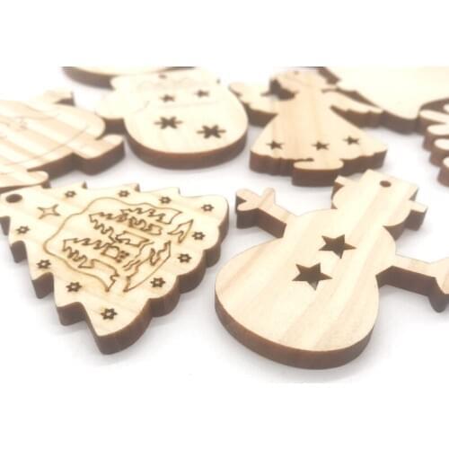 5 Pcs New Custom Pine Wood Laser Cutting Festival Hanging Decoration Pendant