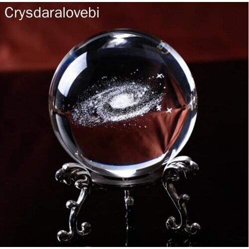 60/80/100mm 3D Laser Engraved Galaxy Glass Ball Crystal Miniatures Boy Gifts Sphere Home Decoration Accessories Globe Universe P