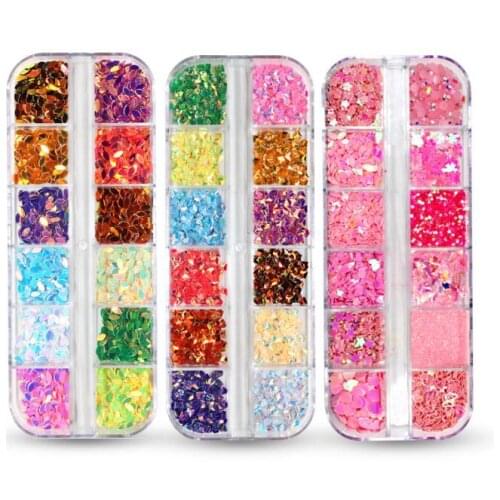 60Set/Lot Manicure Set 12 Color Gold Gloss Color DIY Glitter Nail Glitter Sequins Butterfly Round Accessories Nail Tools HA2156