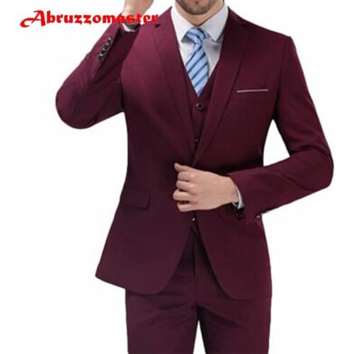 Abruzzomaster Burgundy Men Groom Suits 3 Piece Wedding Suits Groom Tuxedos Custom Made Man Suits (Jacket+pants+vest)