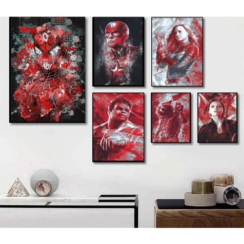 Watercolor Marvel Canvas Painting Superhero Spiderman Iron Man Comics Painting Wall Art Pictures for Home Decor