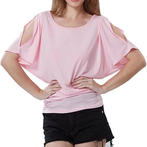 Large Size Blouse Bat Sleeves Off Shoulder Women Cotton Short Round Neck Loose Shirt for Party Office Streetwear