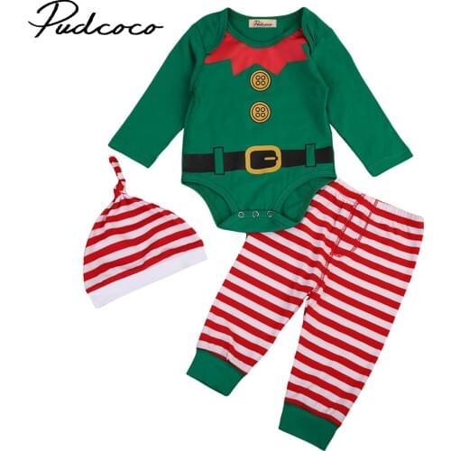 New Year Babies 3 pcs Xmas Clothing Set Newborn Baby Boys Girls Bodysuit Pants Hat Outfits Set Christmas Clothes 0-24M