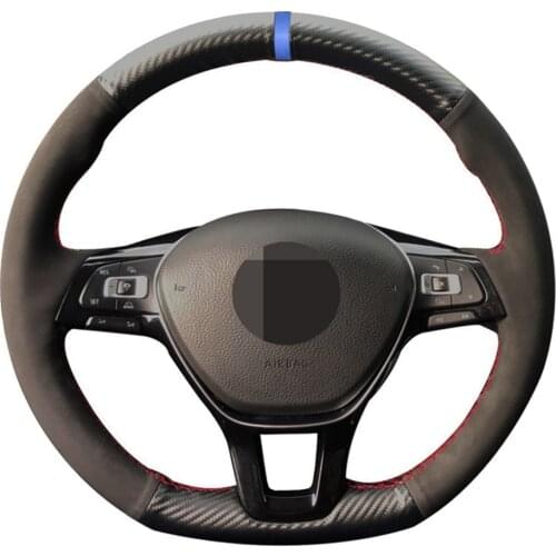 Car Steering Wheel Cover Black Carbon Fiber Suede For Volkswagen VW Golf 7 Mk7 New Polo Jetta Passat B8 Tiguan