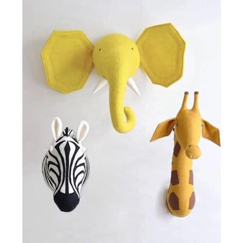 Room Decor Plush Animal Head Zebra/Elephant/Giraffe Wall Hangings for Baby Bedroom Wall Mount Kids Stuffed Animal Nordic Toys