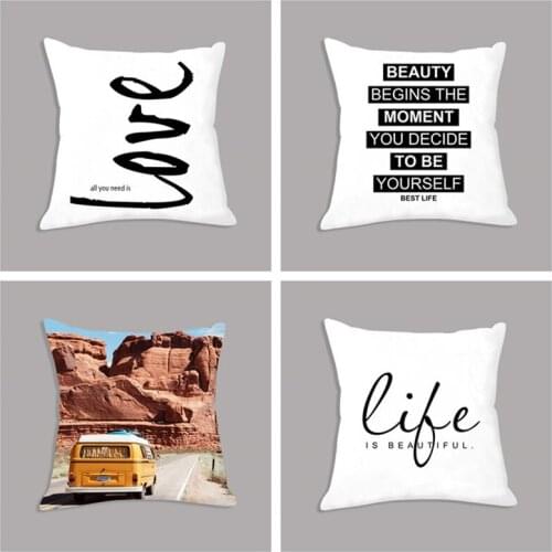 Nordic Decorative Cushion Cover SMILE LOVE Quote Art Minimalist Motivational Printed Pillowcase Throw Pillow White Cushion Case