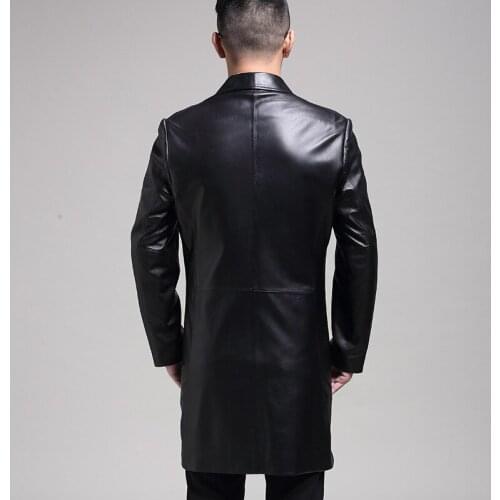 Business Men Long Genuine Leather Trench Coat Single Breasted Slim Fit Office Work Natural Sheepskin Jacket Windbreaker Jackets