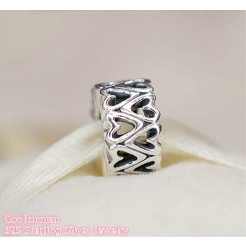 Mothers Day 100% 925 Sterling Silver Openwork Freehand Heart Spacer Charm beads Fits Original Pandora bracelets Jewelry