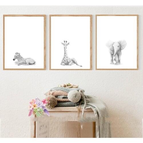 Nursery Elephant Giraffe Poster Animal Nursery Art Print Wall Picture Canvas Painting Nordic Kid Baby Bedroom Decoration Black
