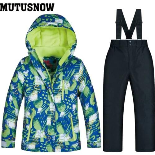 Boy and Girl Childrens Snow Suit Sets Snowboarding Clothing Windproof Waterproof Outdoor Clothing Kids Ski Jacket + Strap Pant