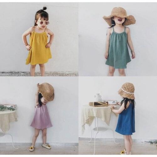 Childrens Beach Dress For Baby Girls Summer Clothes Toddler Kids Holiday Slip Dress Casual Cotton Sleeveless Solid Mini Dresses
