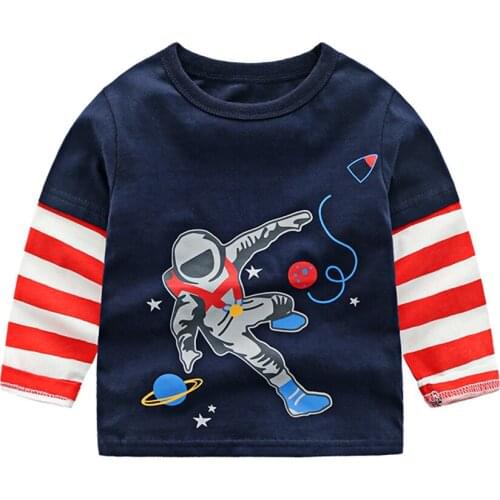 2019 Boy girl Cotton Long Sleeve T Shirt brand Cartoon Dinosaur car casual Kid striped Tops Tees Spring Autumn Children clothing