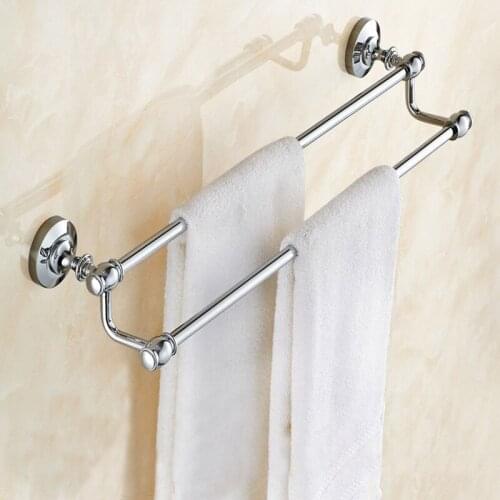 Chrome Polished Bathroom Towel Double Bar Rail Rack Holder Wall Mounted Storage Rack Bathroom Hotel KD568