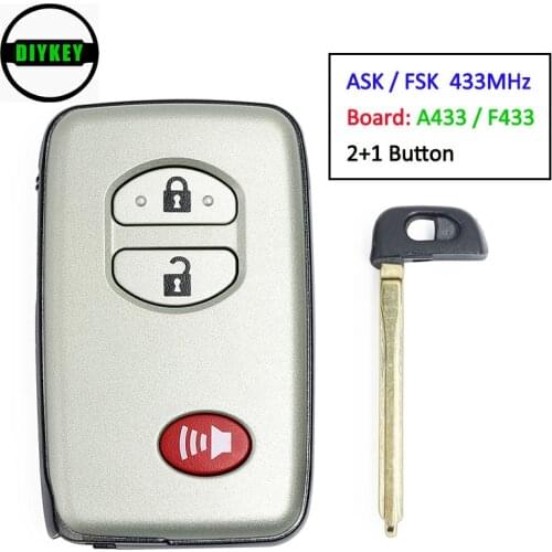 DIYKEY A433 F433 3 Button Smart Card Remote Key Fob ASK / FSK 433MHz for Toyota Camary Aurion 2010 2011 2012