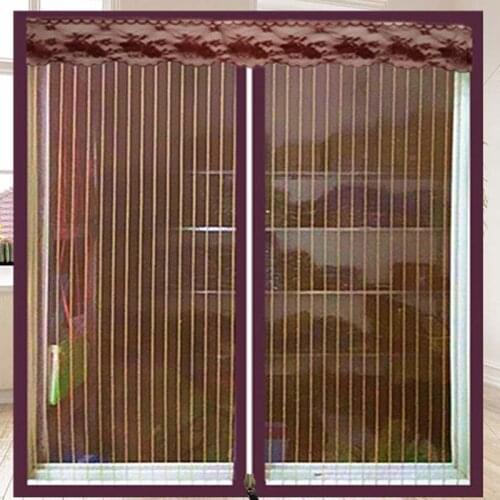 Coffee Stripes Door Window Zipper Opening Mesh Screen Home Bedroom Kitchen Bathroom Toliet Yarn Fly Anti-Mosquito Net Curtain