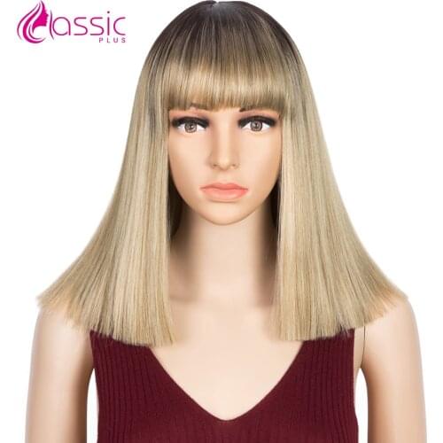 Short Wigs For Women 14 Inch Straight Bob Cosplay Wig Blonde White Colored Ombre Synthetic Hair Wigs 180% Density Lolita Wigs