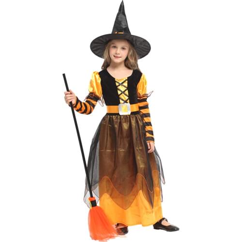 Fantasias Witch Costume for Girls Halloween Fairy Tail Witch Cosplay for Kids Carnival Role Party Fancy Dress