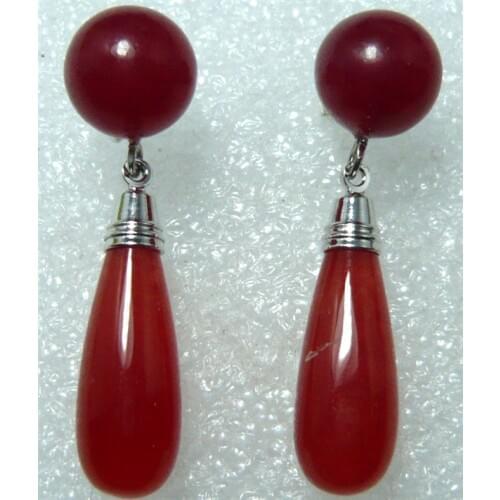 Fine handmade red Natural jade earrings