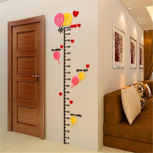 Creative DIY Cartoon Measure Height Sticker Wall Decor 3d Acrylic wall stickers for Kids Rooms baby bedroom Colorful balloons