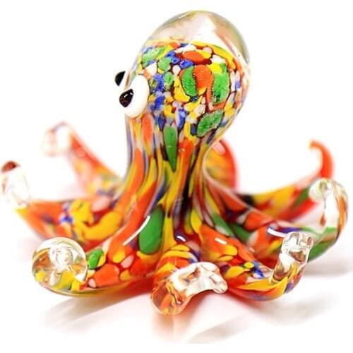 Murano Glass Octopus Art Figurine miniature Rainbow colors handmade cute sea animal crafts Ornaments Aquarium decor accessories