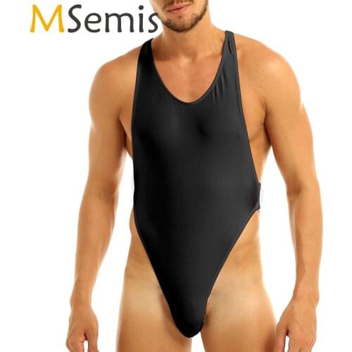 MSemis Mens Bodystocking High Cut Thong Leotard Bodysuit One-piece Lingerie Body suit Sleeveless Criss-Cross Backless Underwear