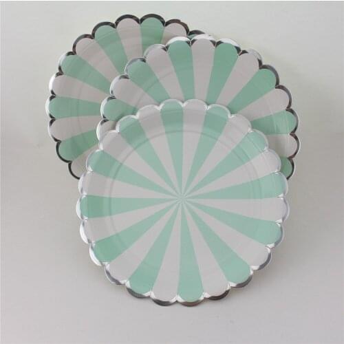 Mint Striped Disposable Party Paper Plates Paper Cups for Birthday Bridal Shower Children Party Decoration
