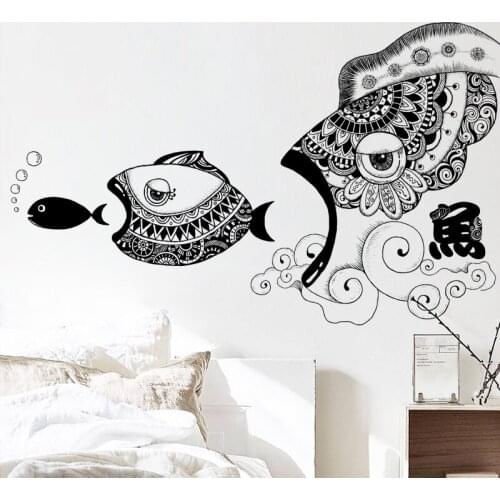 Japanese big fish eat small fish wall stickers PVC removable waterproof DIY stickers TV backdrop decorative painting wallpaper