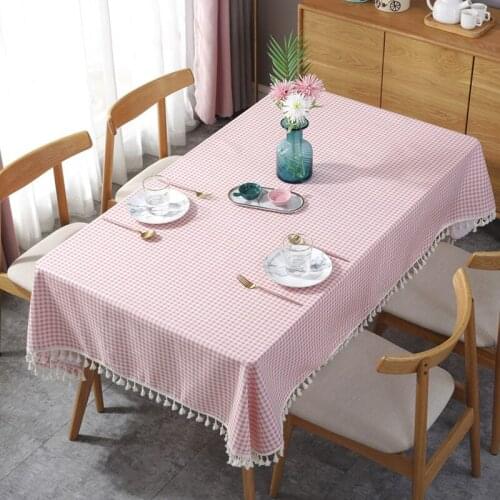 Nordic Geometric Plaid Tassel Cotton Linen Tablecloth Home Party Wedding Dining Table Cloth Cover Decoration