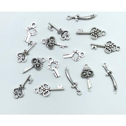 JunKang 30pcs charm Tibetan silver key knife pendant jewelry findings DIY handmade necklace bracelet