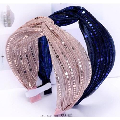 Women Shiny Sequin Headband Cross Lace Mesh Hair Headband Adults Hairband Solid Women Headwear Hairband Cross Women Head Band