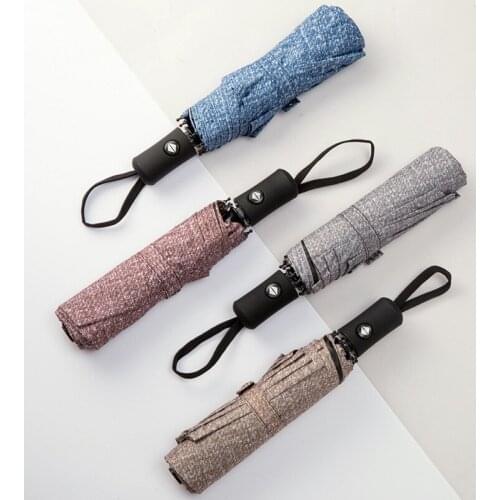 Simple Men Business Fully Automatic Denim Color Sunny Umbrella Dual Use 3 Folding Black Glue Sunscreen Parasol Sun Umbrella