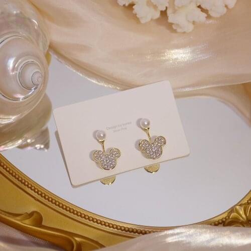 14k Real Gold Plated Fashion Jewelery Crystal Bear Pearl Exquisite Stud Earrings for Woman Holiday Party Elegant Earring