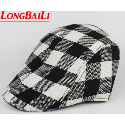 Winter Fashion 56cm Headsize Black and White Plaid Children Beret Hats Boy Visors Newspaper Hats Free Shipping SHXB019