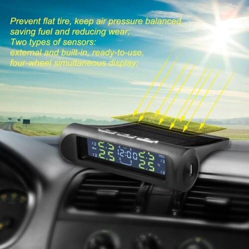 AN-01D LCD Tyre Pressure System Temperature Monitoring Car Solar TPMS Clock Auto for Unique Parts Portable Car Ornaments