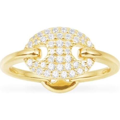 SOELLE Fashion Pure 925 Sterling Silver Yellow Gold Color Paved Zircon Stones Coffee Bean Sailor Ring Women Luxury Brand Jewelry